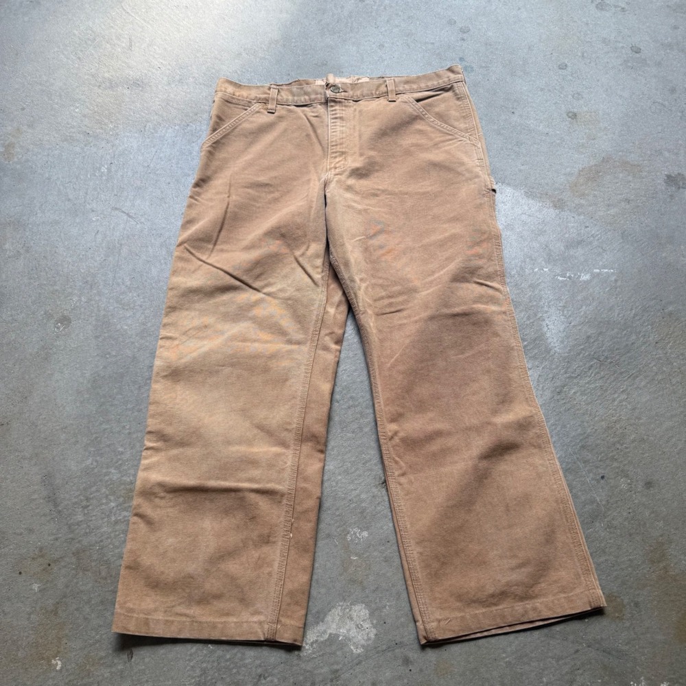 Vintage Carhartt Duck Canvas Carpenter Pants Tan Brown USA Made 34